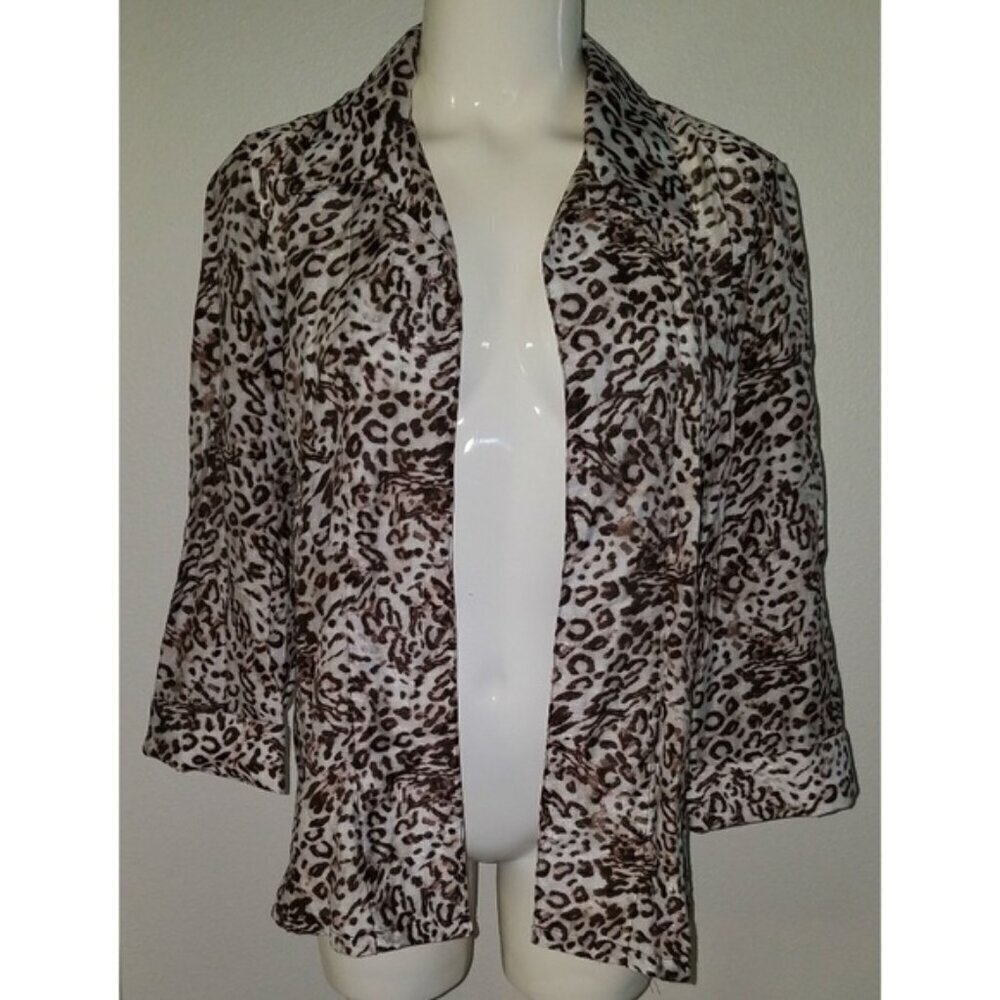 Chico's Leopard Print Shirt Top Cardigan Size 0 Open Front 3/4 Sleeves Cheetah